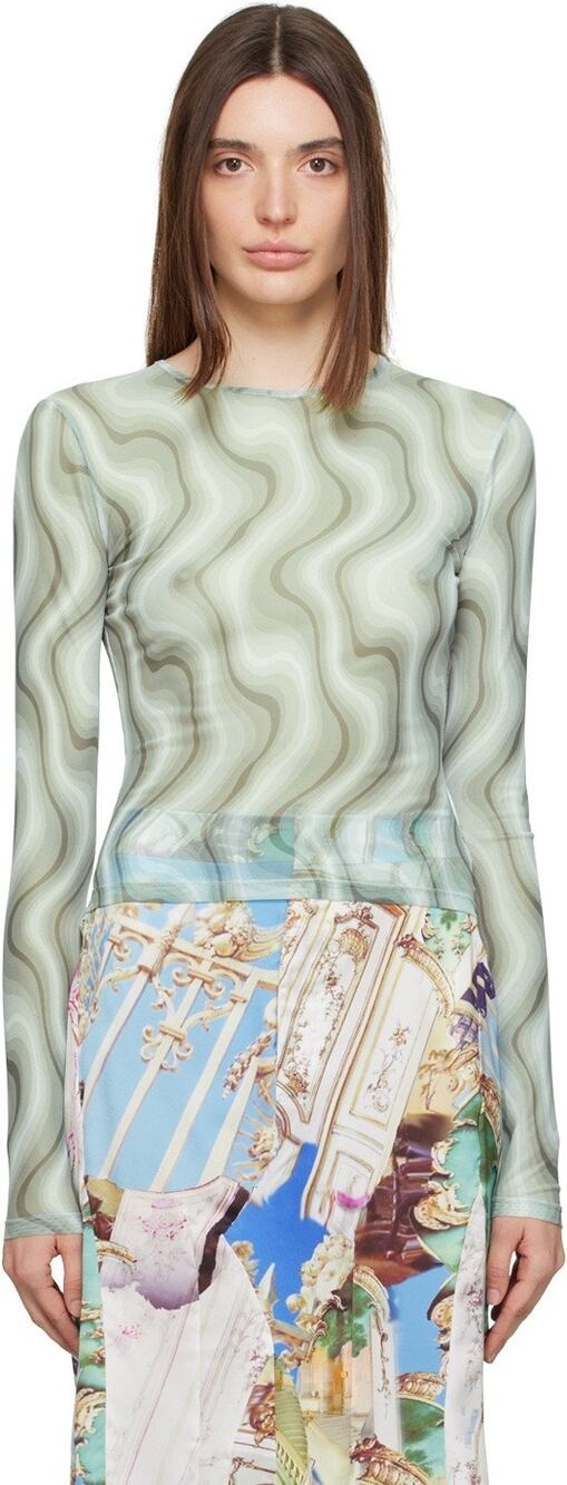 Miaou Recycled Mesh Swerve Print Long Sleeve T-Shirt Size Small